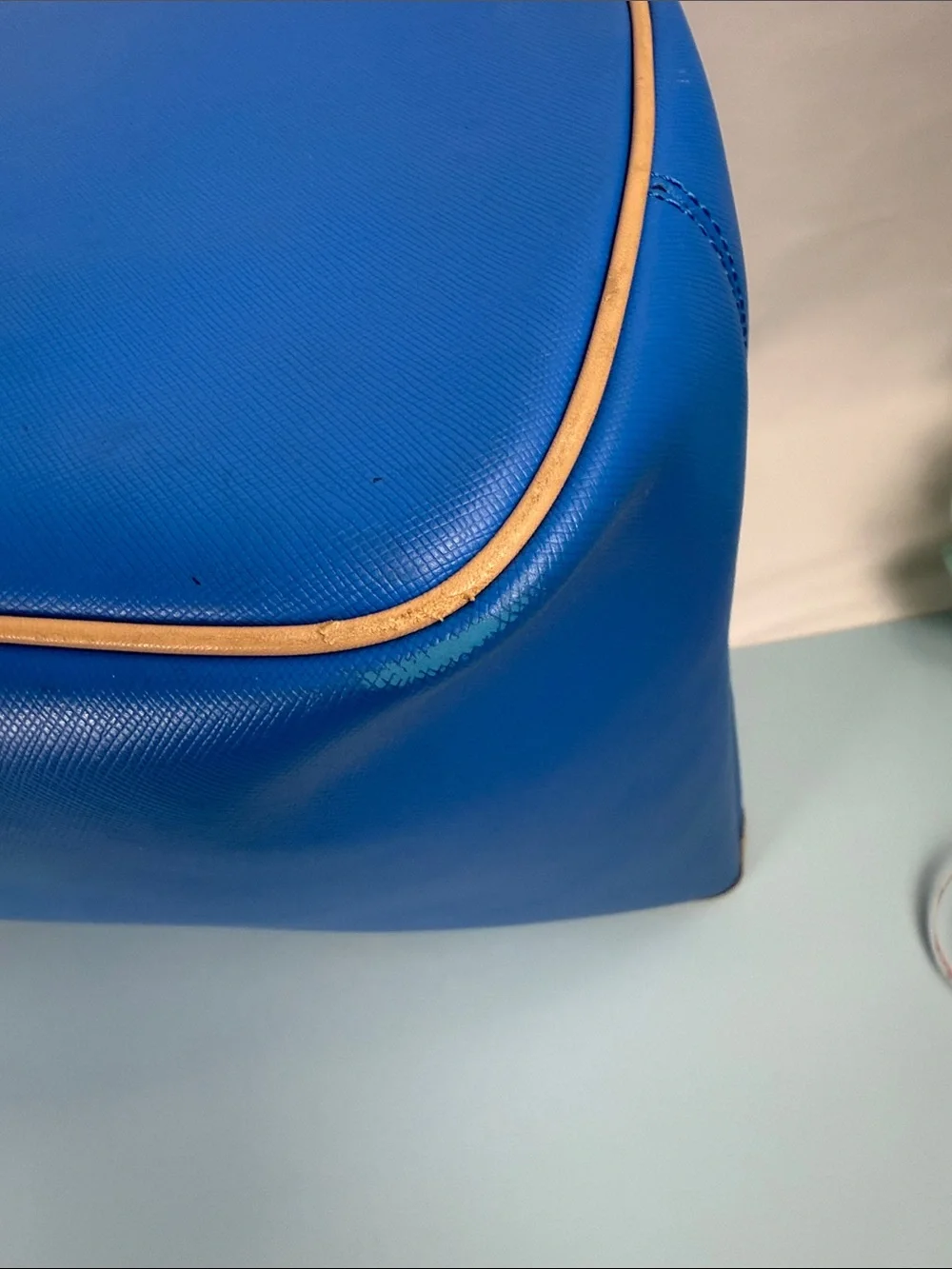 Coach Metro Tote in Blue Leather with Tan Trim